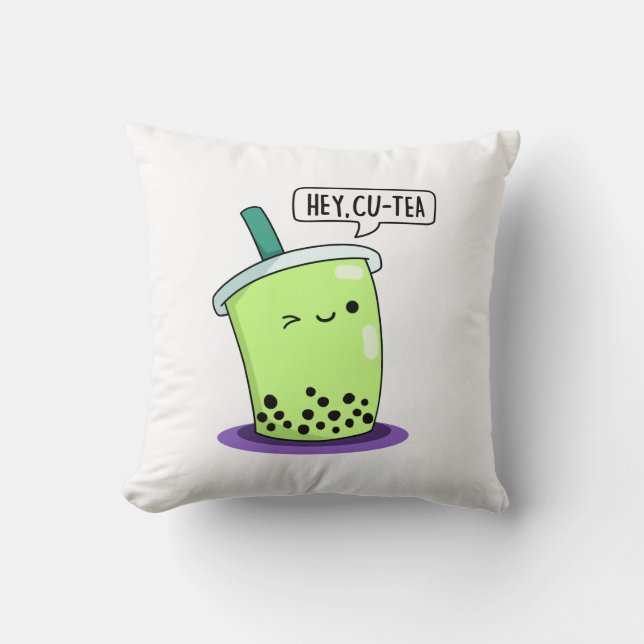 Hej Cu-Tea Funny Boba Tea Pun Kudde (Framsida)