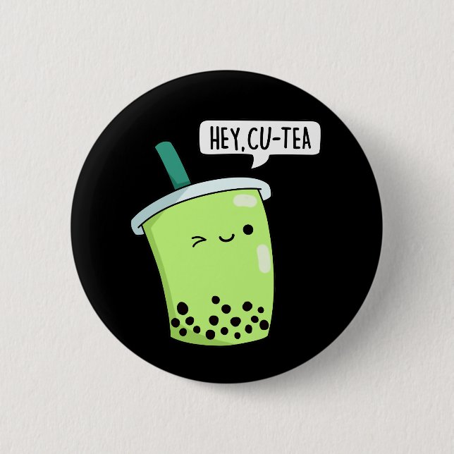 Hej Cu-Tea Funny Boba Tea Pun Mörk BG Knapp (Framsida)