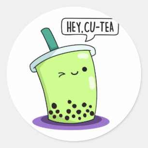 Hej Cu-Tea Funny Boba Tea Pun Runt Klistermärke