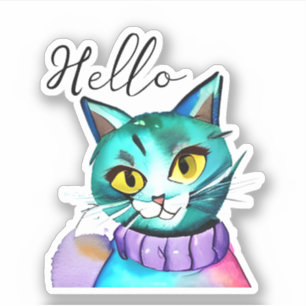 Hej Cute Blue Kattunge Klistermärken