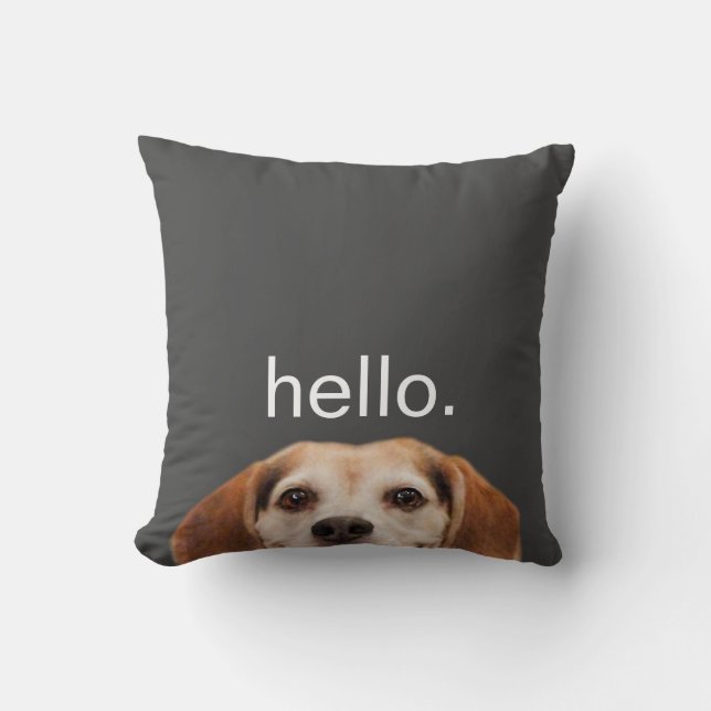 Hej Cute Funny Smildra Beagle Hund Modern Grått Kudde (Framsida)