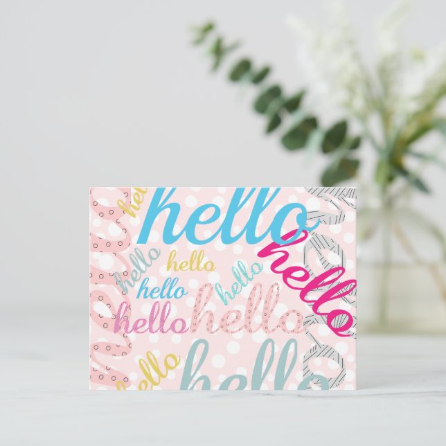Hej Cute Pastel Typography Vykort (Stående Fram)