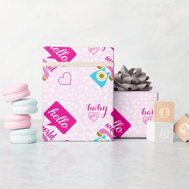 Hej Cute Rosa Flicka eller anpassa Presentpapper (Baby Shower)