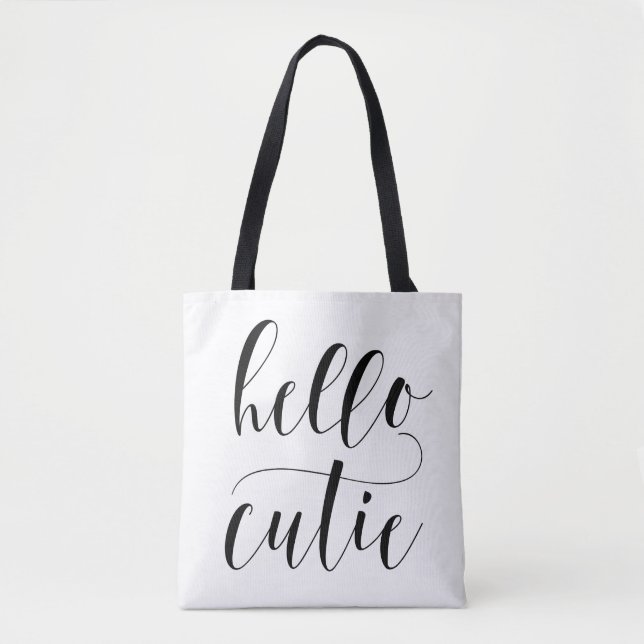Hej Cutie Black Modern Calligraphy Polka dots Tygkasse (Framsida)