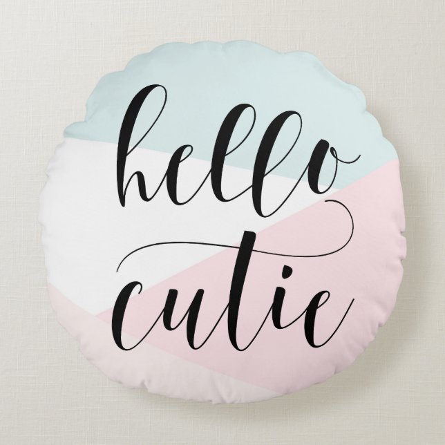 Hej Cutie Modern Calligraphy  Geometric Rund Kudde (Framsidan)