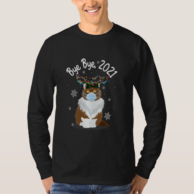 Hej då, 2021 Cat Ansikte Mask Reindeer Light Funny T Shirt (Framsida)