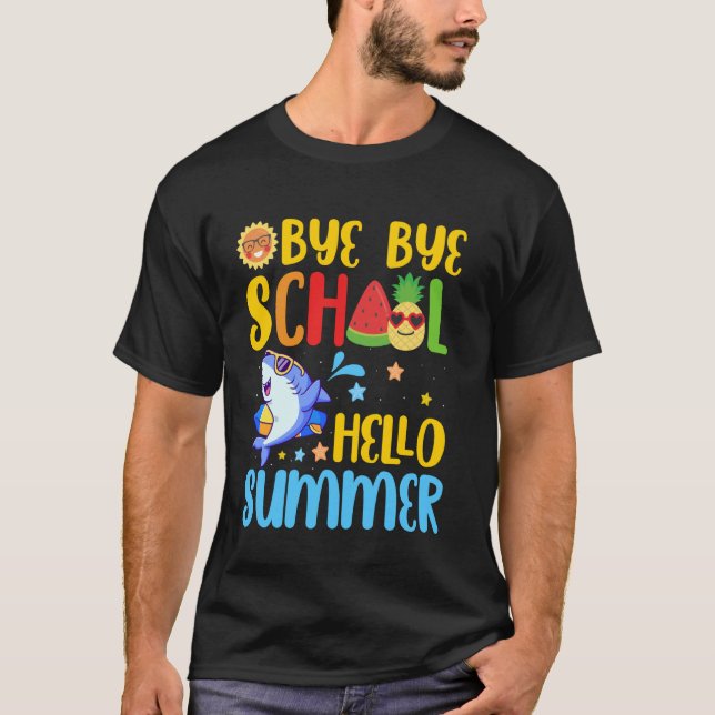 Hej då, Hej i skolan, sommarfont Shark, förra dage T Shirt (Framsida)