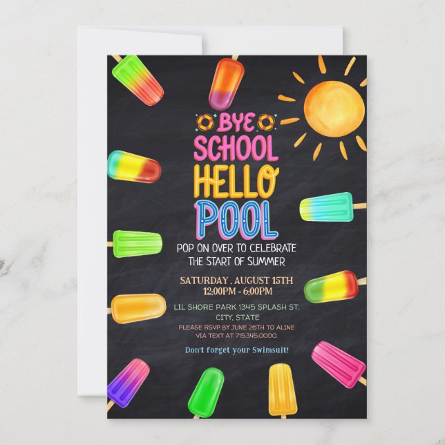 Hej då skola hej pool fest inbjudningar (Framsida)
