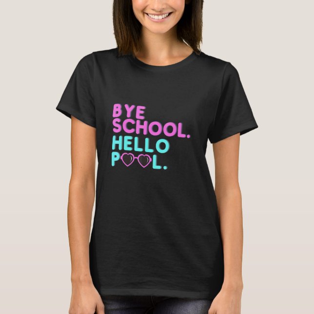 Hej då Skola Hej Pool  Retro Lärare Elev Sommar T Shirt (Framsida)