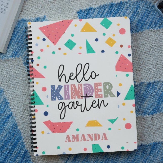 Hej Dagis färgglad geometrisk anpassat namn Anteckningsbok (Hello school Grade colorful geometric custom name Notebook)