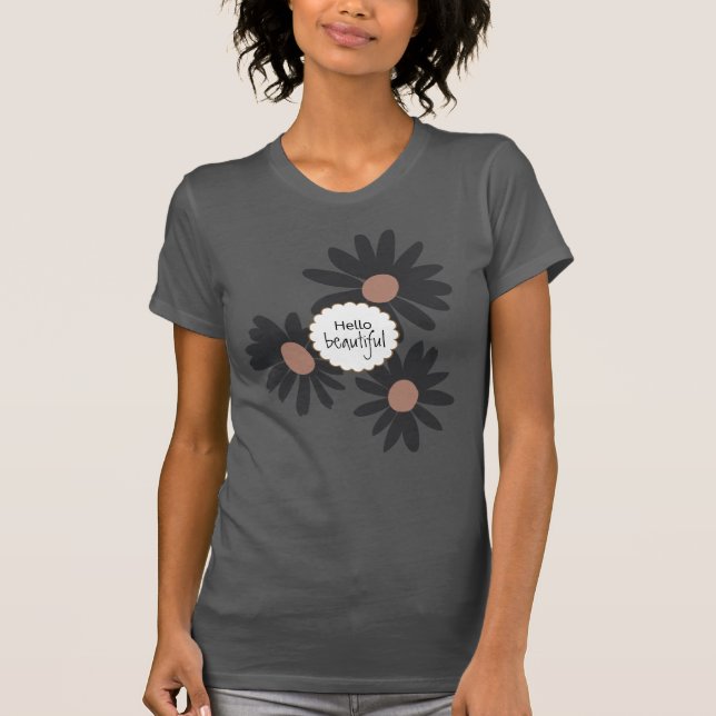 Hej  Daisy Black Rosa Blommigt T Shirt (Framsida)
