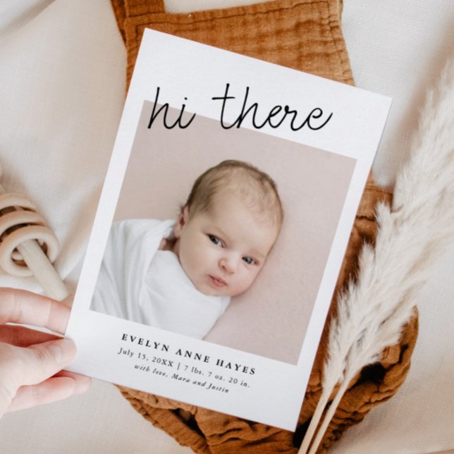 Hej, där Avslappnad Script Baby Photo Collage Birt Meddelande (Skapare uppladdad)