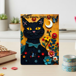 Hej, där Black Cat Folk Art-vykort Vykort