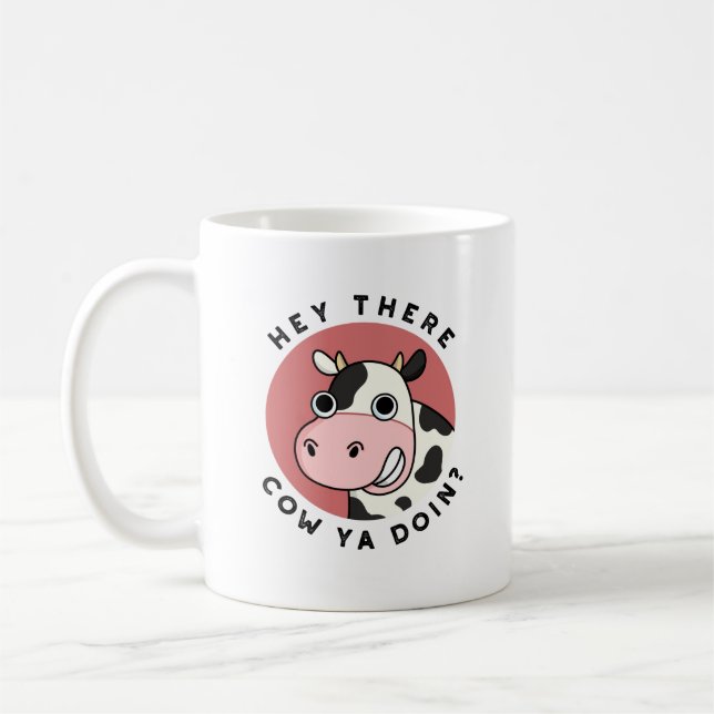 Hej, där Cow Ya Doin Funny Animal Pun Kaffemugg (Vänster)