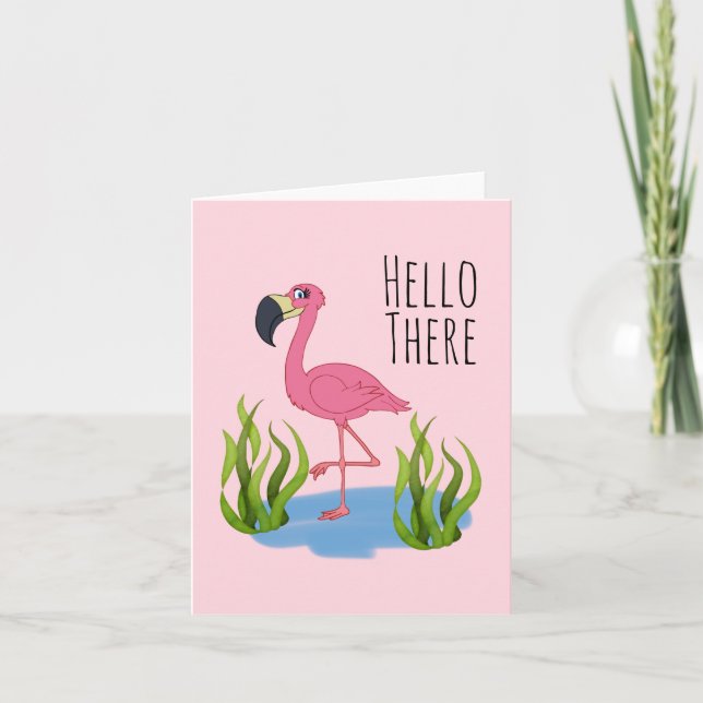 Hej där Flamingo (4,25 x 5,5) kuvert Inc. Kort (Framsida)