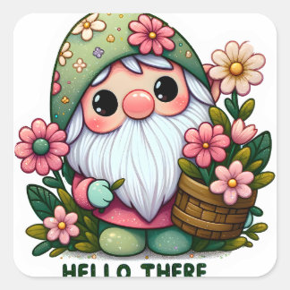 Hej där Gnome Sticker: en vän Fyrkantigt Klistermärke