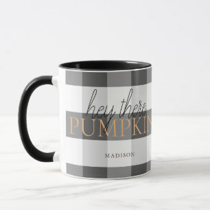 Hej, där Pumpkin Black & White Buffalo Check Mugg