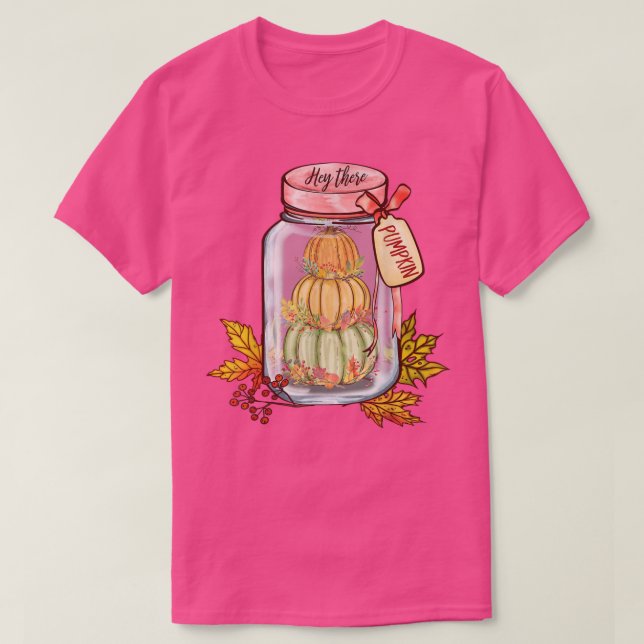 Hej, där Pumpkin Cute Höst löv Autumn Pumpkins T Shirt (Design framsida)