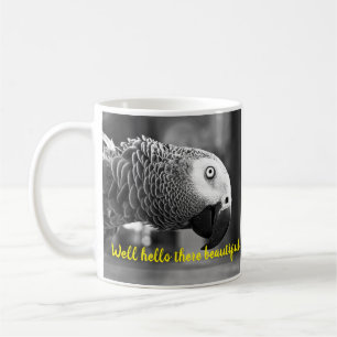 Hej där vacker - en läskig grått-papegoja kaffemugg