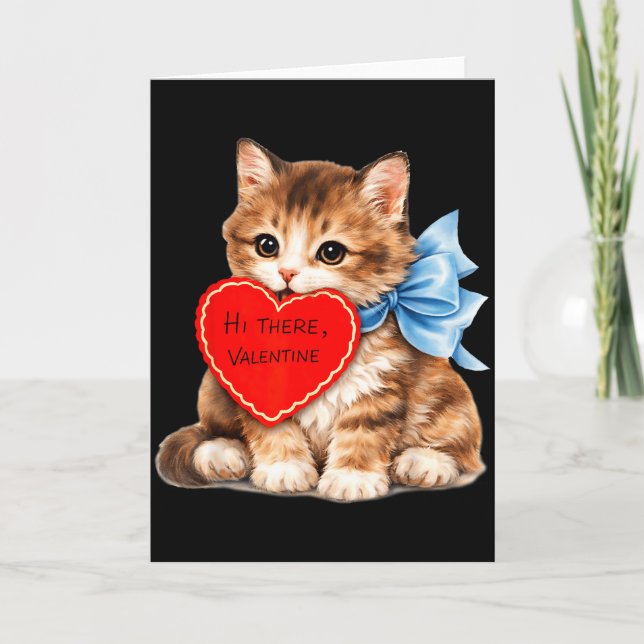 Hej där Valentine Söt Liten Katt Kärlek Design  Kort (Framsida)