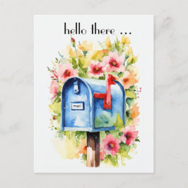 Hej där | Vattenfärg för postlåda och blommor Vykort