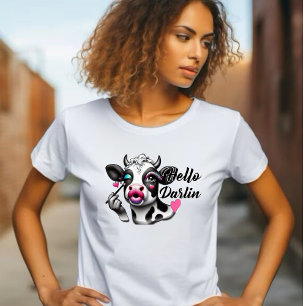 Hej Darlin Cute Sassy Cow - Puckering Läppar T Shirt
