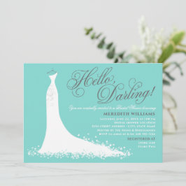 Hej Darling Aqua Blue Bröllop Gown Möhippa Inbjudningar