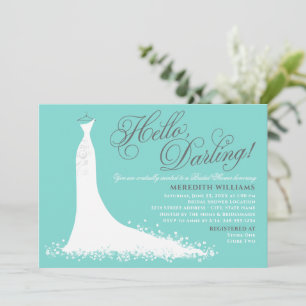 Hej Darling Aqua Blue Bröllop Gown Möhippa Inbjudningar