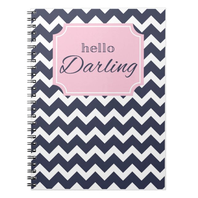 Hej Darling Navy Chevron + Rosa Ram Anteckningsbok (Framsidan)
