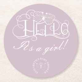 Hej dekorativt skript baby shower dammig blå underlägg papper rund