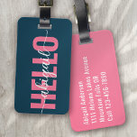 Hej ditt namn Rosa Blue Calligraphy Bagagebricka<br><div class="desc">Lyft upp ditt bagage med den här personligen som är perfekt för resenärer</div>