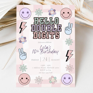 Hej Dubbla Digits Birthday Invation Girl, tionde Inbjudningar