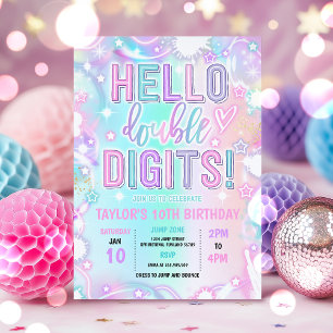 Hej Dubbla Digits Tie Dye Neon 10: e födelsedagen Inbjudningar