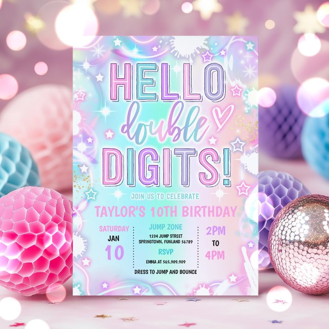 Hej Dubbla Digits Tie Dye Neon 10: e födelsedagen Inbjudningar (Skapare uppladdad)