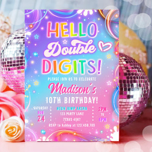 Hej Dubbla Siffror Neon Glöd Flicka 10-årsdag Inbjudningar