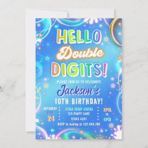 Hej Dubbla Siffror Neon Glöd Pojke 10-årsdag Inbjudningar