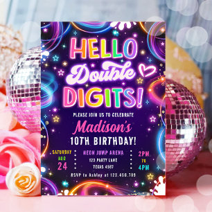Hej Dubbla Siffror Tween Neon Glow Girl Birthday Inbjudningar