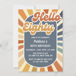 Hej Eighty Retro Sol Groovy Wave 80:e födelsedagen Inbjudningar