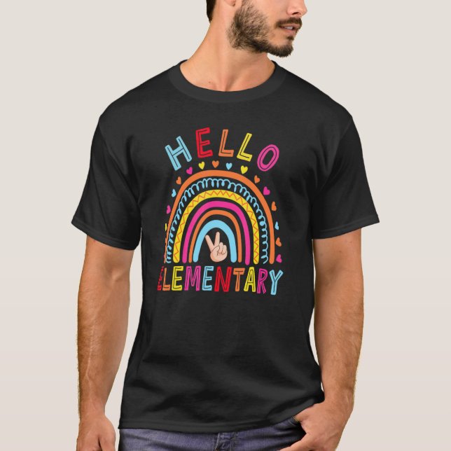Hej Elementary Back to school Cute Rainbow Team T Shirt (Framsida)