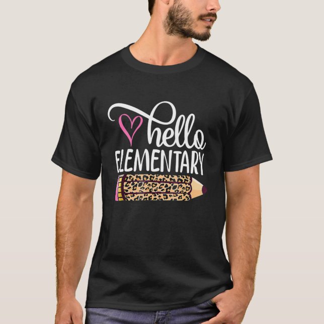 Hej Elementary Leopard Pencil Cute Teacher Kid T Shirt (Framsida)