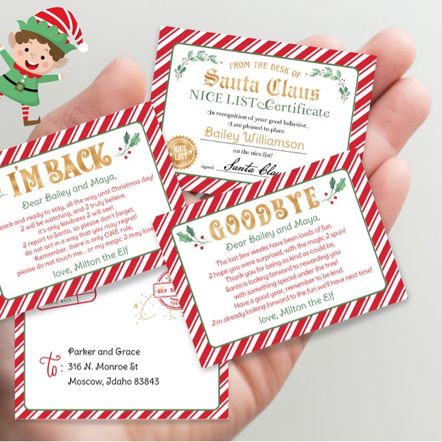 Hej Elf Adjö Elf North Pole Nicecertifikat (mini elf letter, print from home mini elf letters mini santa nice certificate letters)