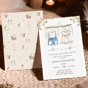 Hej eller hon Mute Boho Gender Reveal Baby Shower Inbjudningar