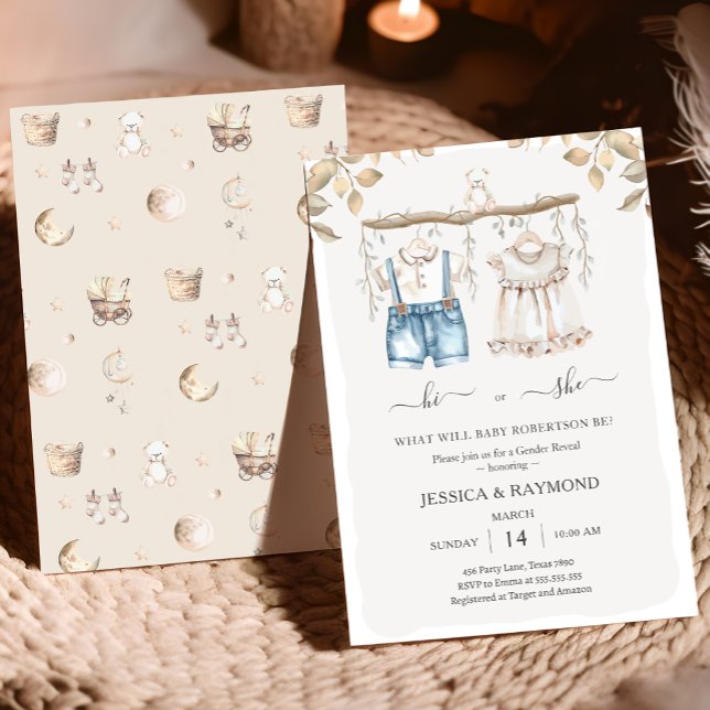 Hej eller hon Mute Boho Gender Reveal Baby Shower Inbjudningar (Skapare uppladdad)