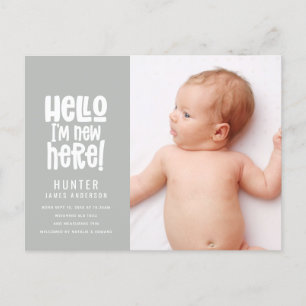 Hej, enkel modern minimal fotofödsel helg vykort