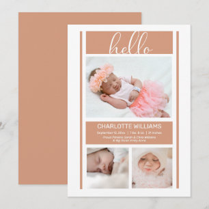 Hej Enkelt minimalistiskt terracotta Baby Birth Meddelande