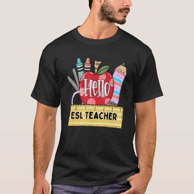 Hej Esl Lärare Äpple Lärare T Shirt (Framsida)