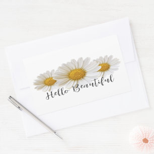Hej Facket tre vita Daisy Blommigt Rektangulärt Klistermärke