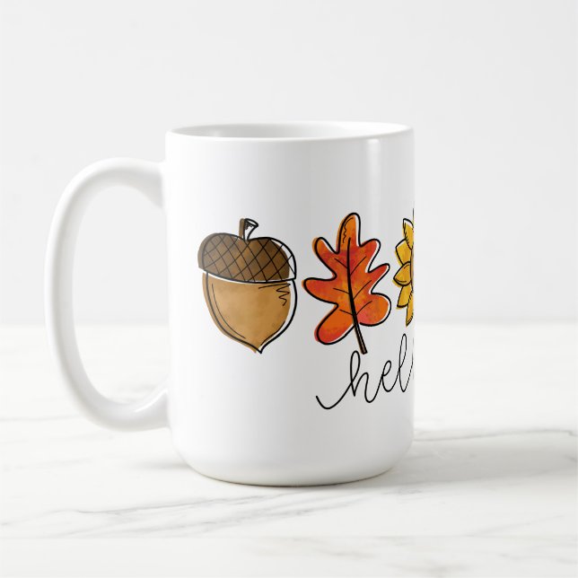 Hej Fall Acorn Solros Löv & Pumpkin Kaffemugg (Vänster)