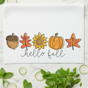 Hej Fall Acorn Solros Löv & Pumpkin Kökshandduk