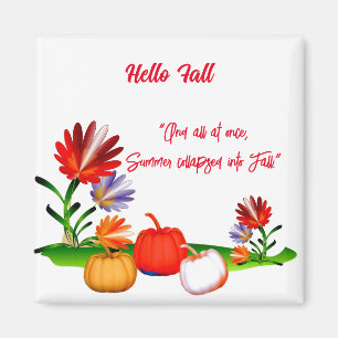 Hej Fall Autumn Grönt Foliage Pumpkin-Blommigt Magnet